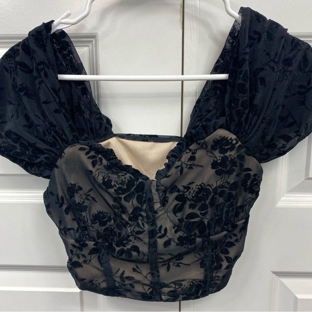 Floral Velvet Bralette Festival Whimsy Sexy Goth Top Crop Lacey Medium - Picture 2 of 8